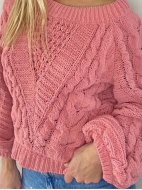 Express Pink Cable Knit Scoop-Neck Sweater